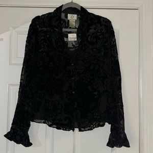 NWT Black, sheer blouse with velvet like embellishments and cami underneath